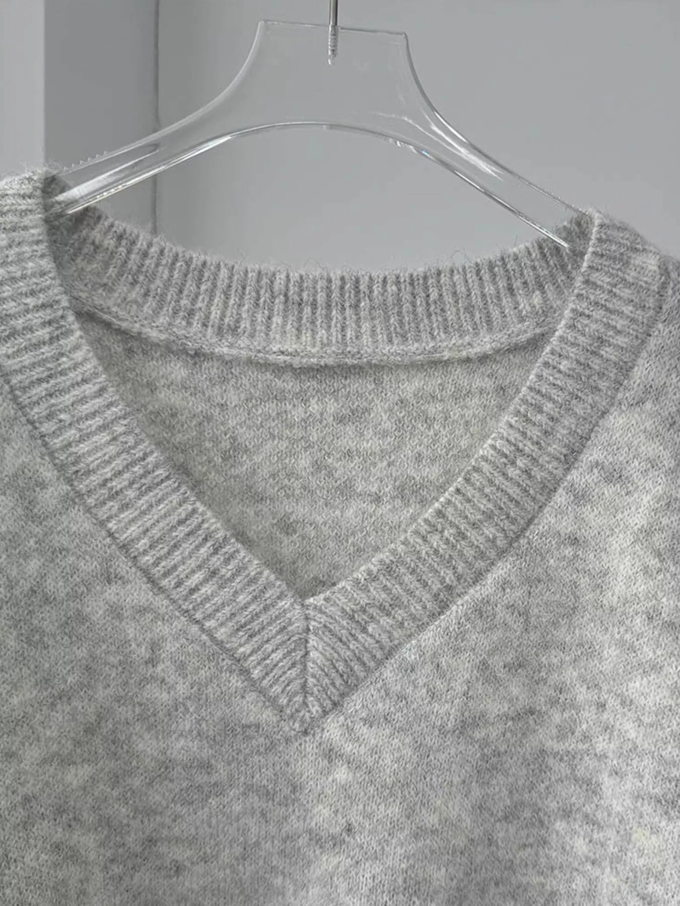 Oversized V-Neck Dropped Shoulder Sweater with Scarf