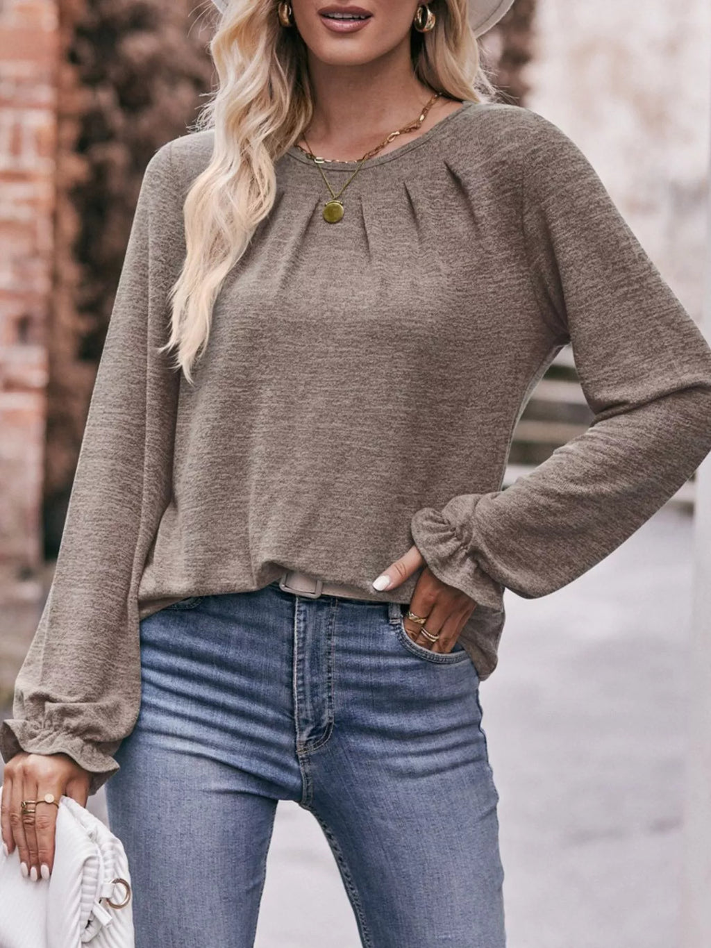 Ruffle Cuff Long Sleeve T-Shirt