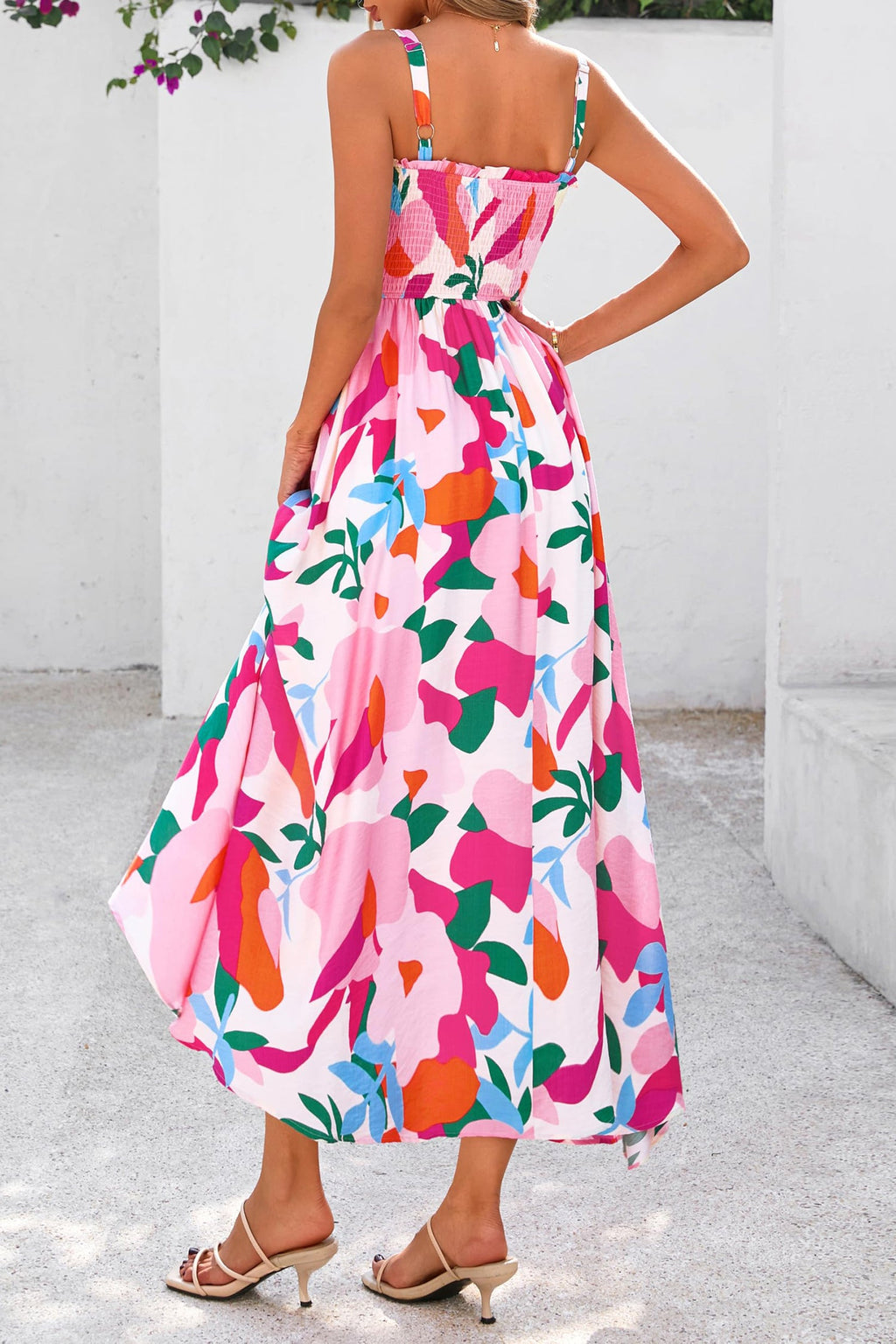 Abstract Floral Smocked High Waist Maxi Sundress