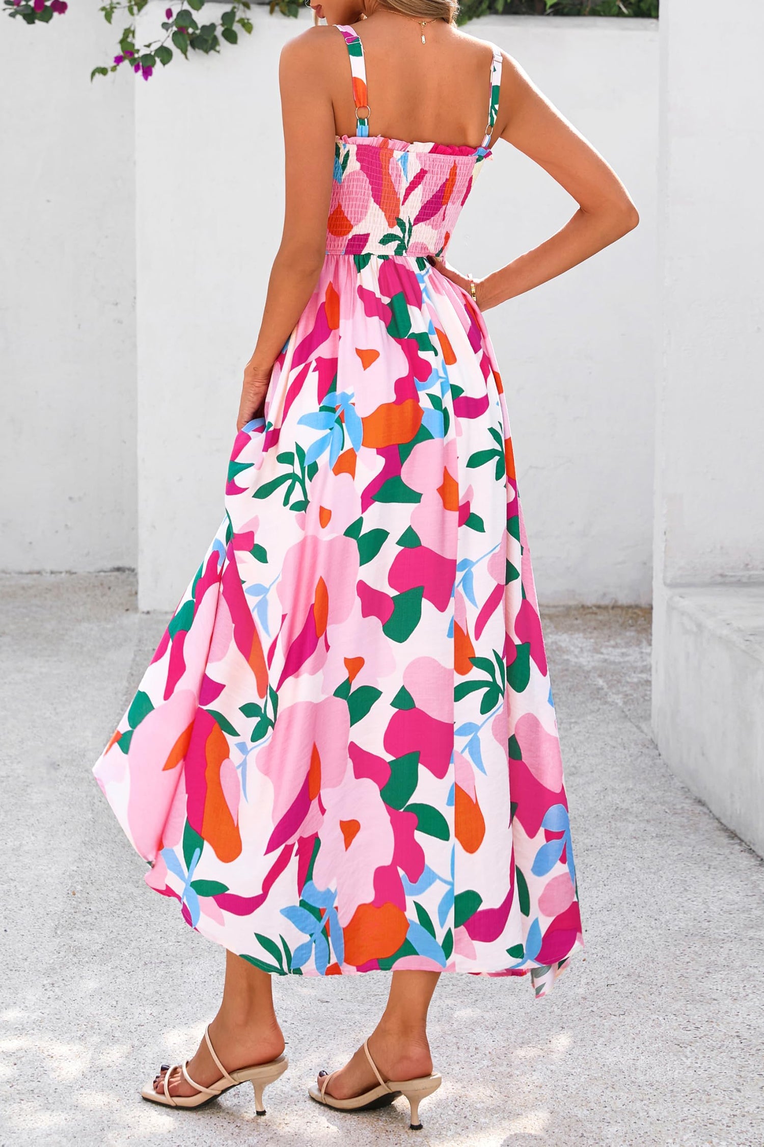 Abstract Floral Smocked High Waist Maxi Sundress