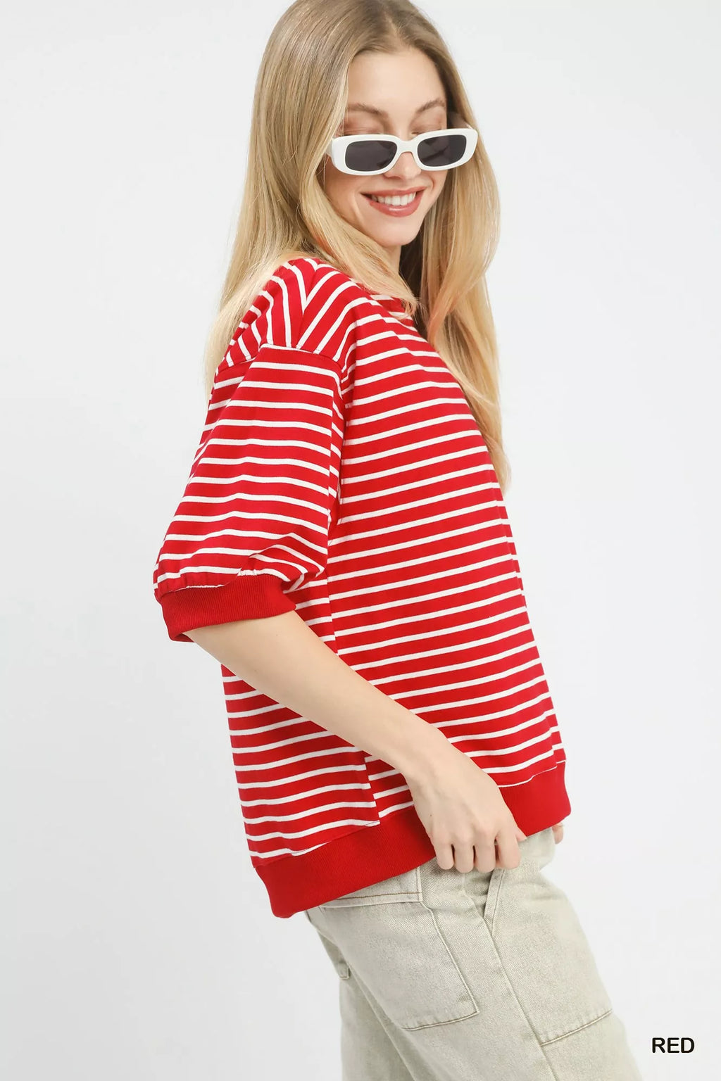 Umgee Striped Short Sleeve Pullover Top