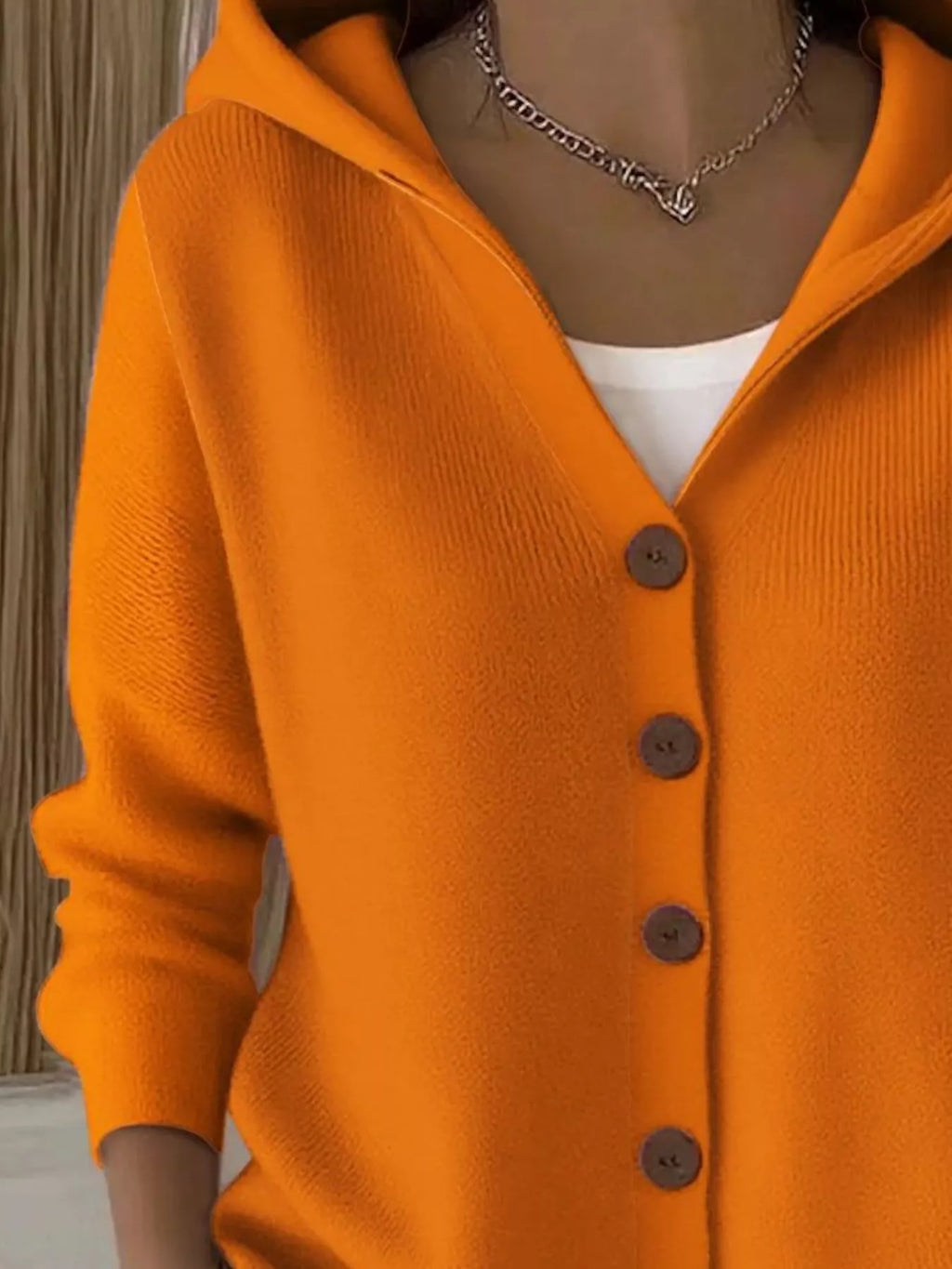 Full Size Hooded Button-Down Knit Cardigan Plus Size