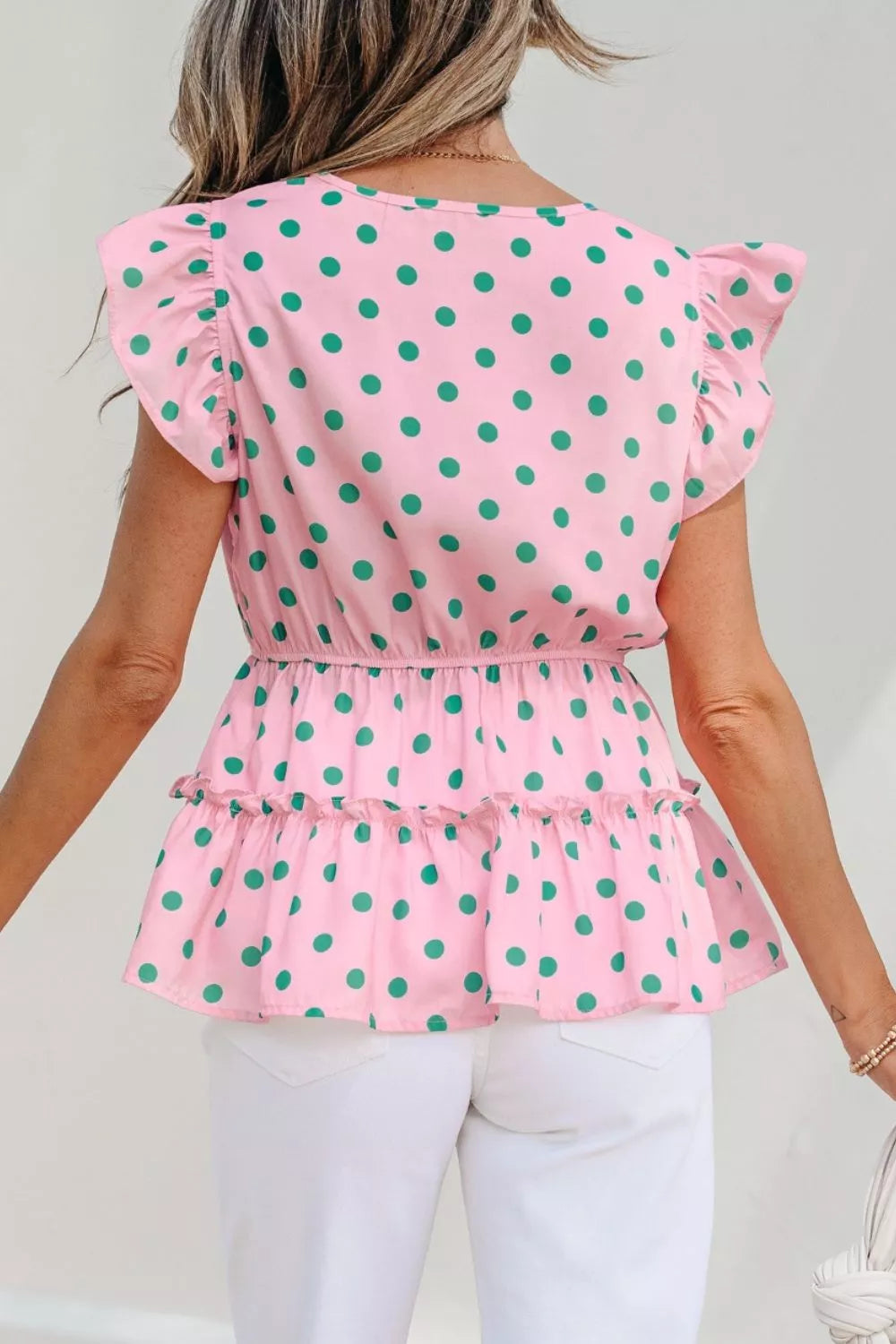 Polka Dot Ruffle Hem Blouse