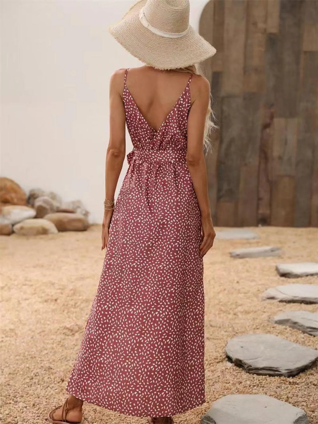 Slit Printed Surplice Midi Dress