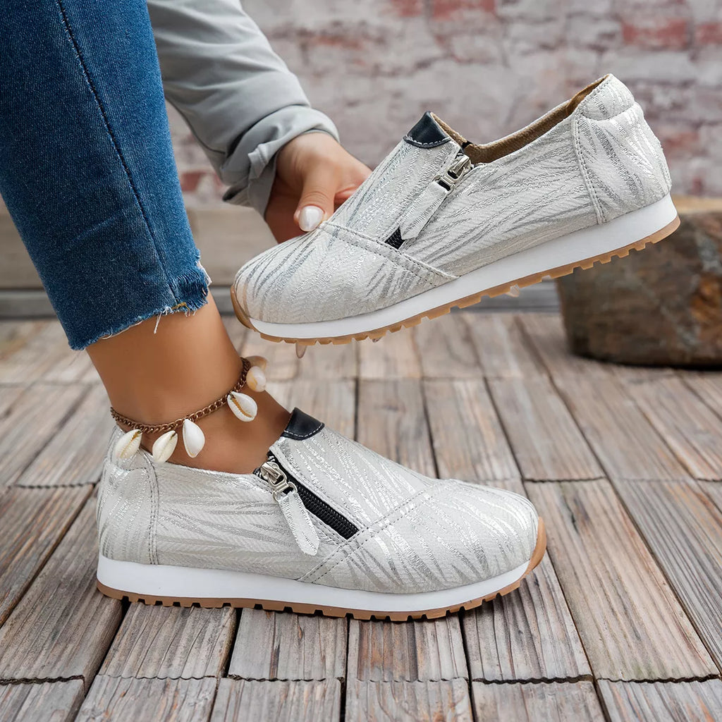 Round Toe Zipper Detail Slip-Ons