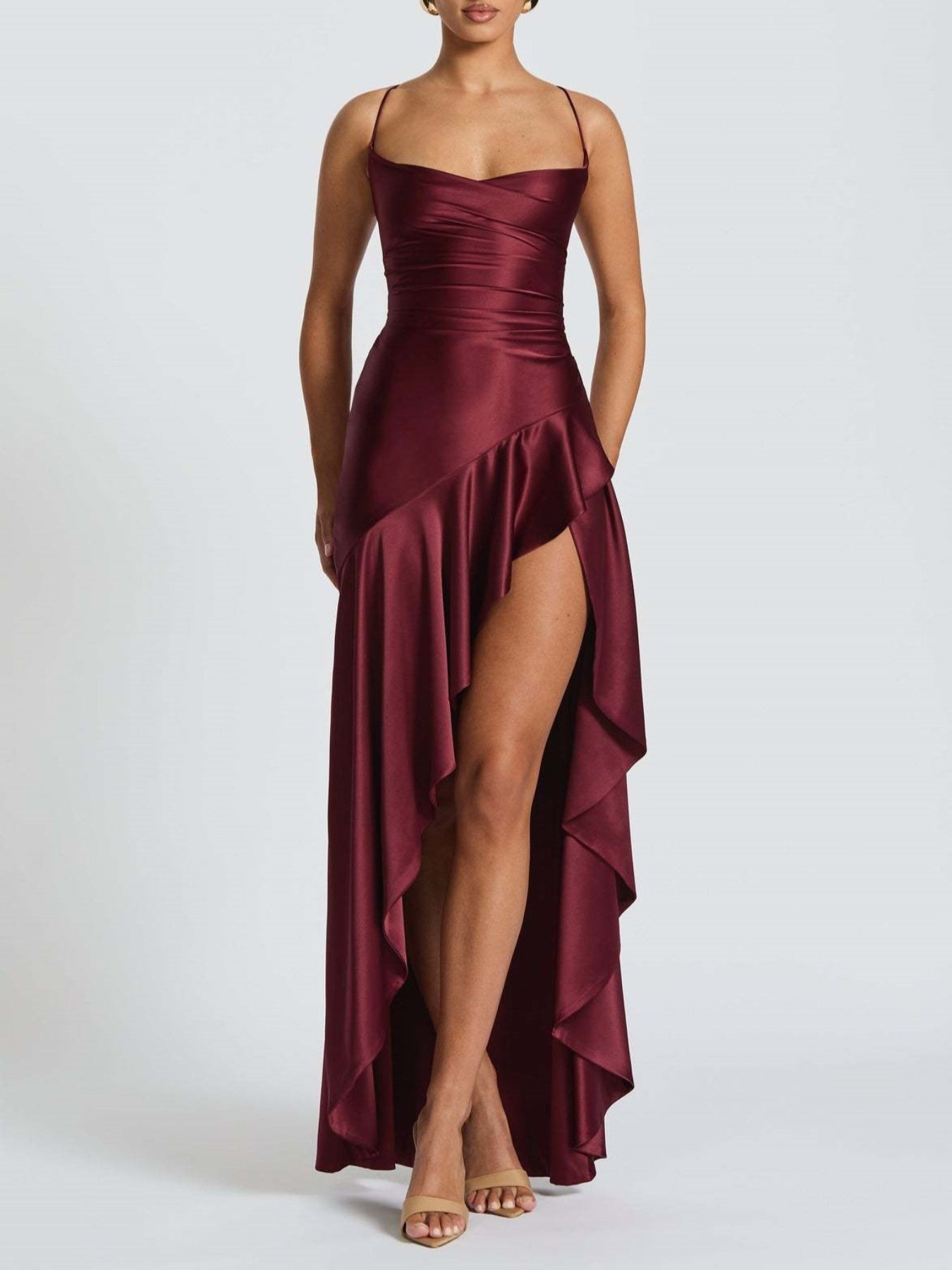 Ruffle High-Slit Maxi Dress