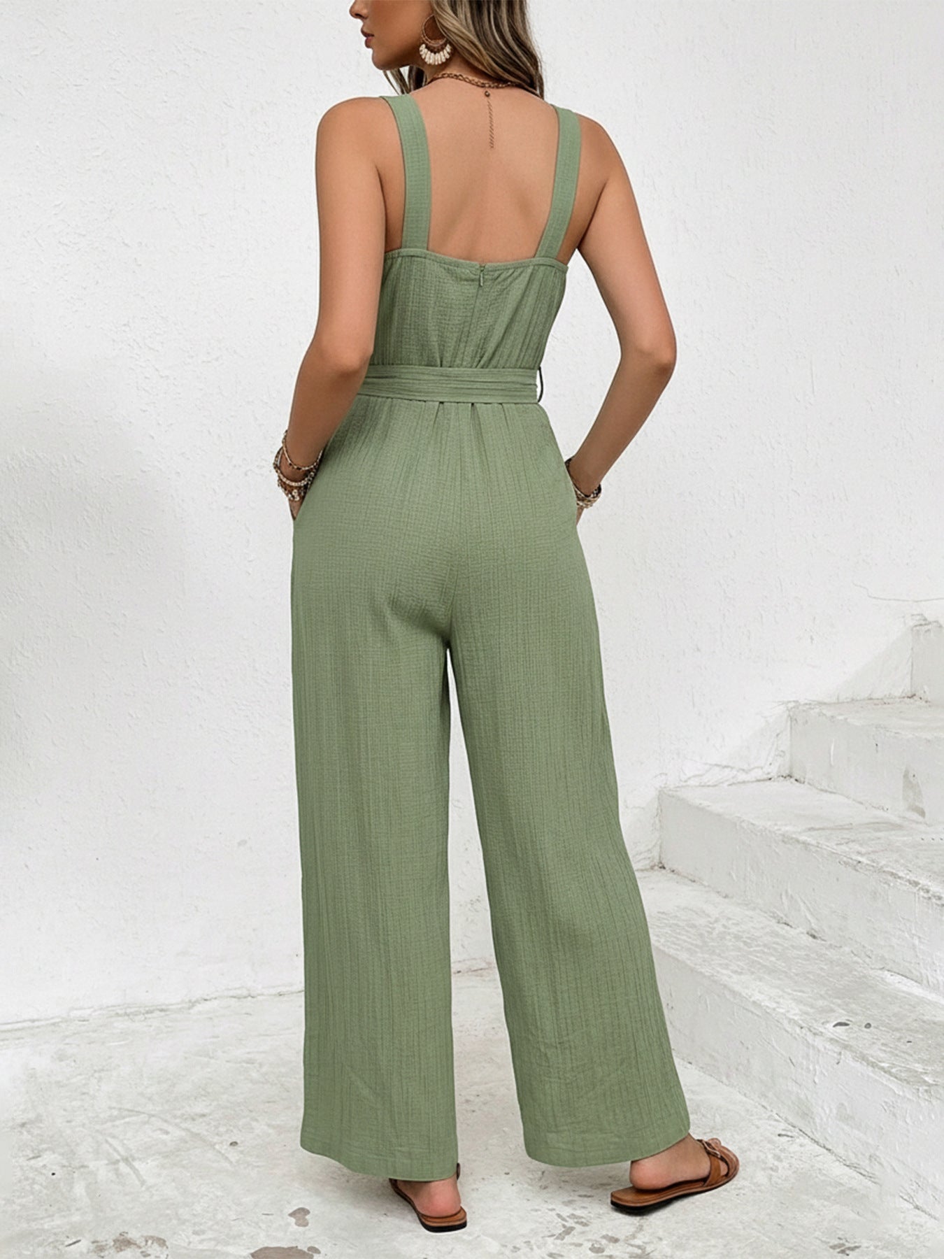 Tie Waist Wide Leg Jumpsuit
