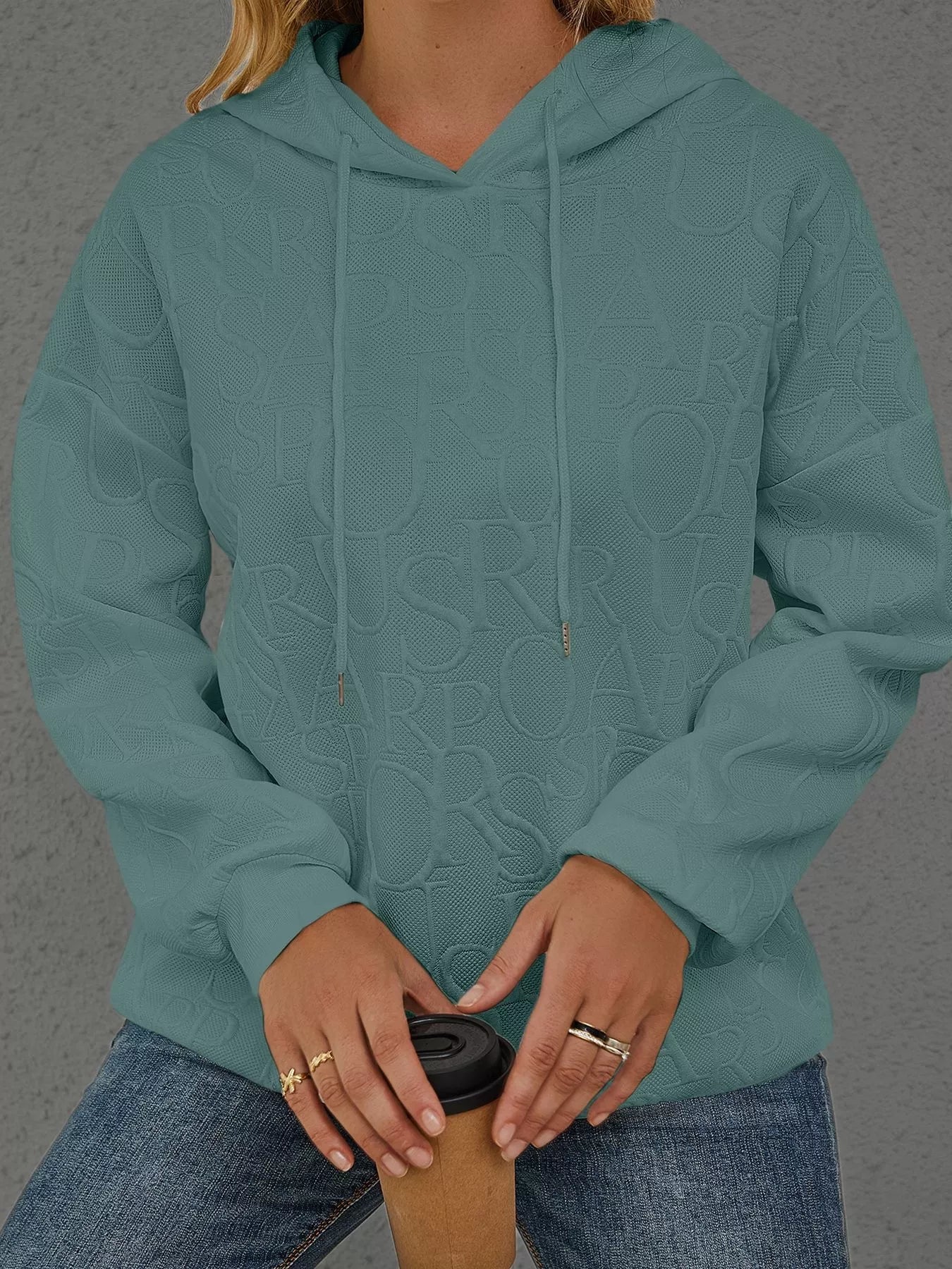 Full Size Embossed Lettering Casual Hoodie Plus Size