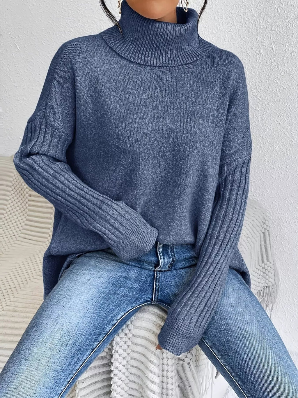 Turtleneck Dropped Shoulder Sweater