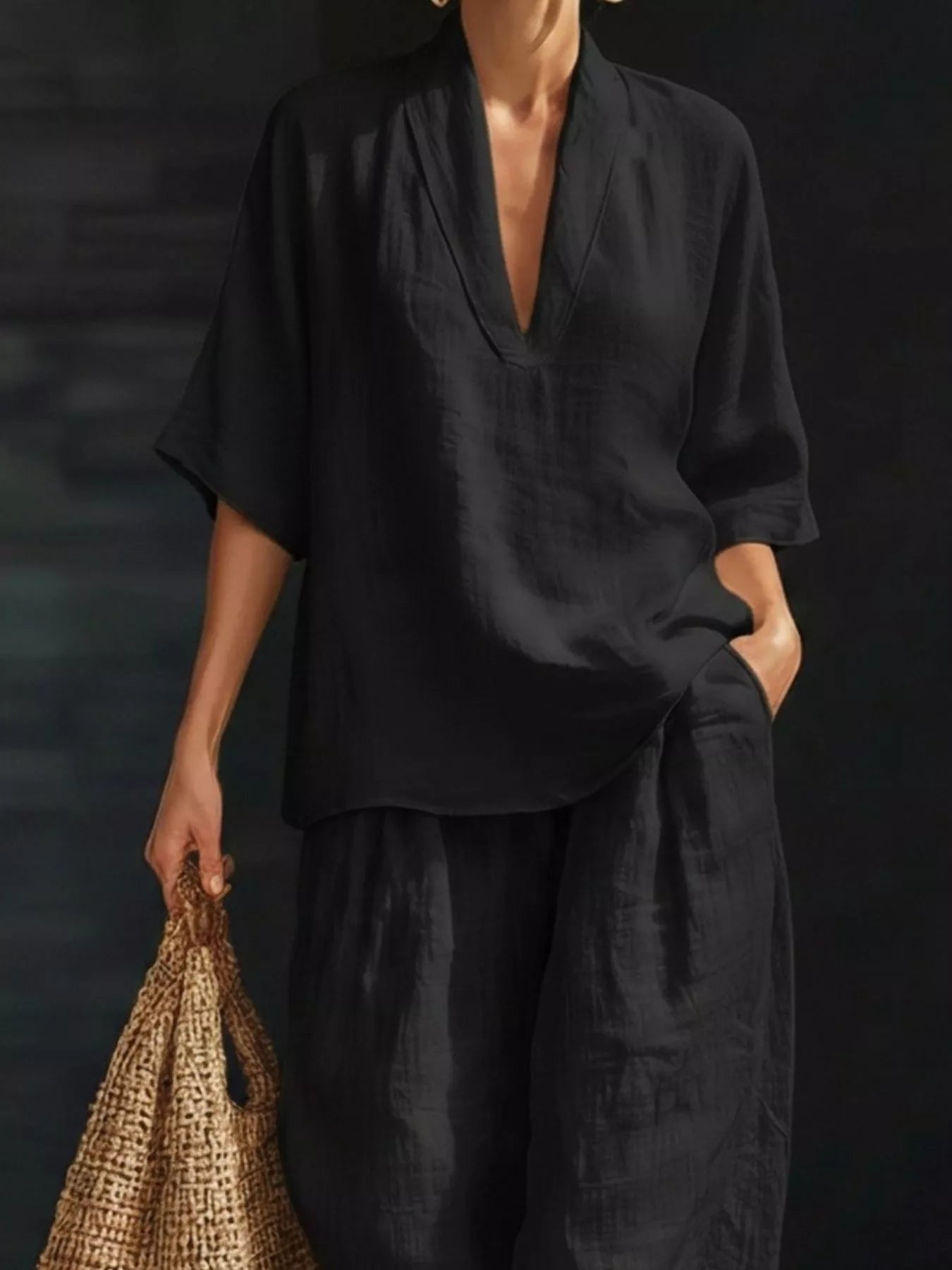 Half Sleeve Loose Fit Top and Pants Set