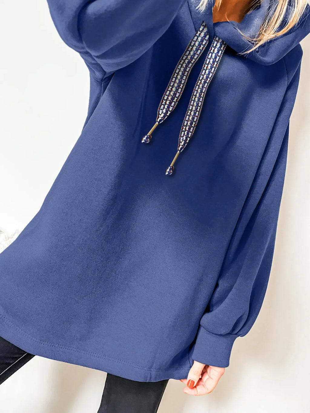 Fleece Lined Adjustable Drawstring Oversize Tunic Hoodie