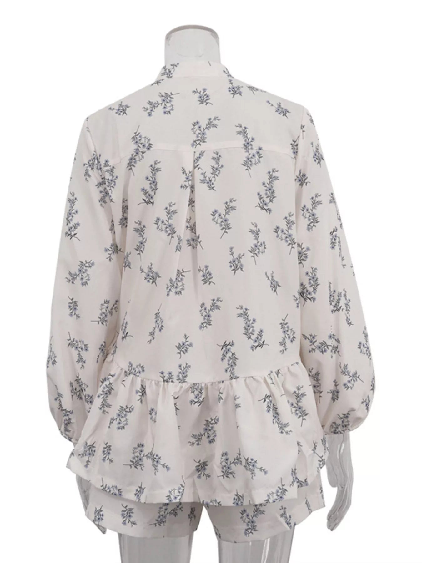 Floral Print Balloon Sleeve Top and Shorts Set
