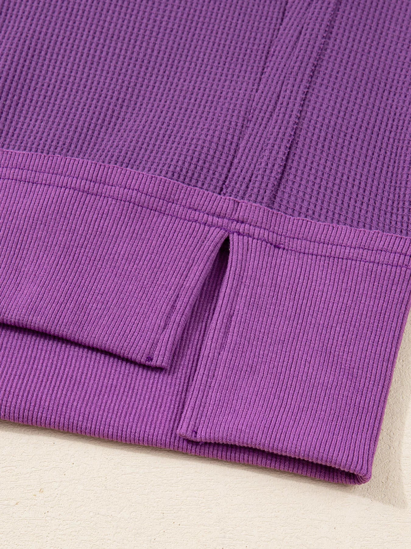 Solid Color Raw Seam Patchwork Ribbed Drop Shoulder Sweatshirt