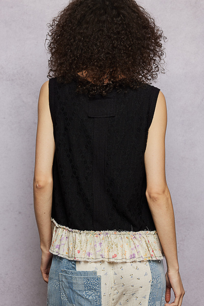 POL Floral Print V-Neck Textured Tank