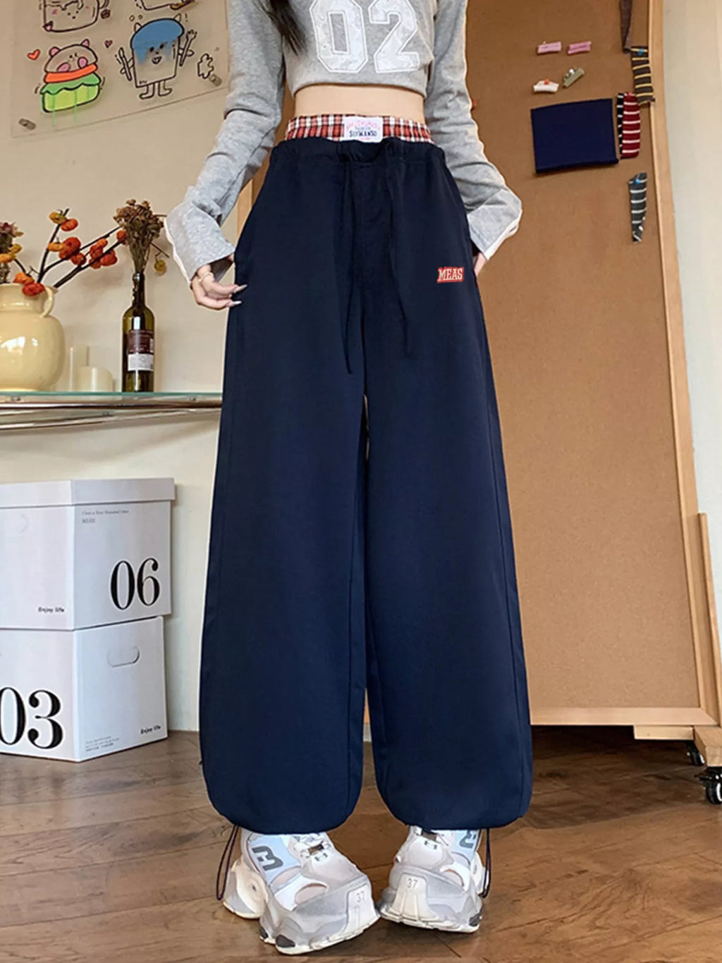 Wide Leg Drawstring Casual Pants