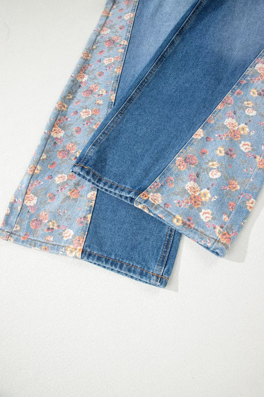 Vintage Rose Printed Pleated Loose Denim Overall