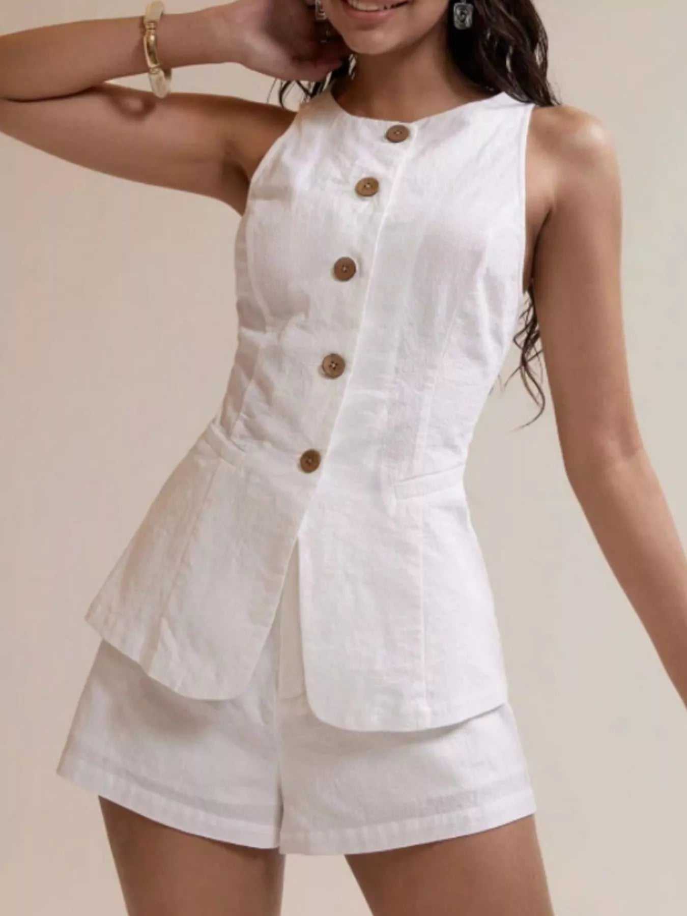 Button-Down Sleeveless Top and Shorts Set