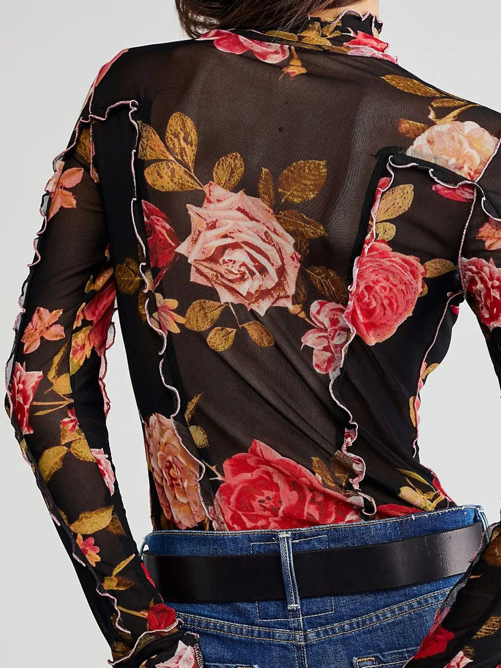 Floral Print Mock Neck Long Sleeve Top