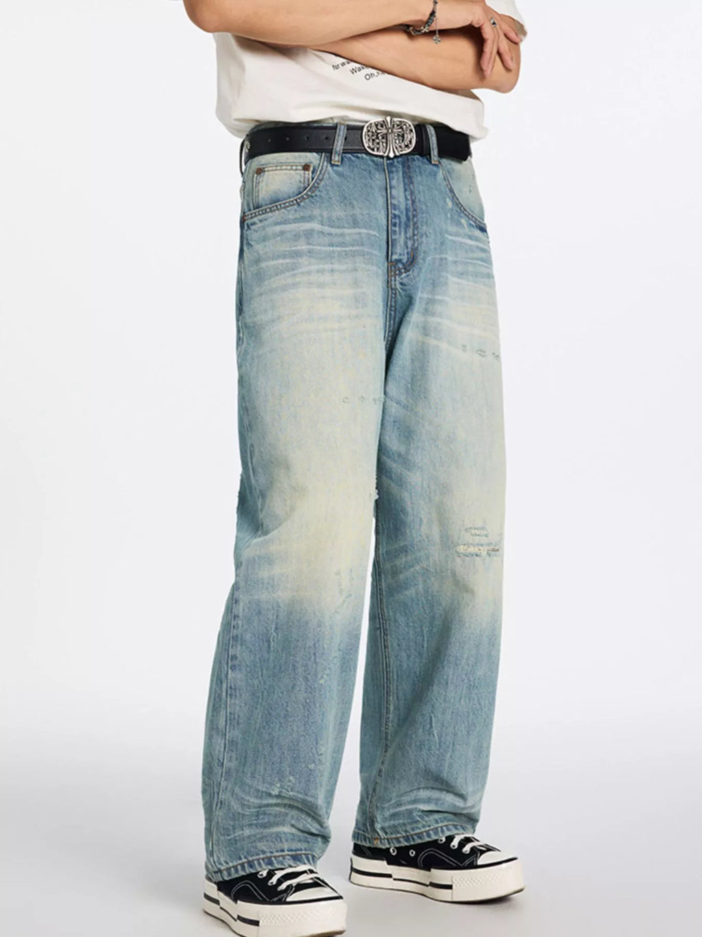 Men's Washed Wide Leg Jeans