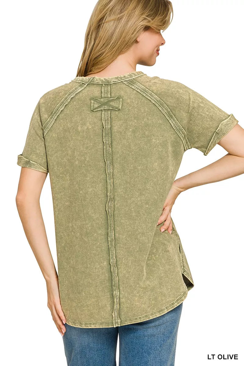 Zenana French Terry Washed Curved Hem Top