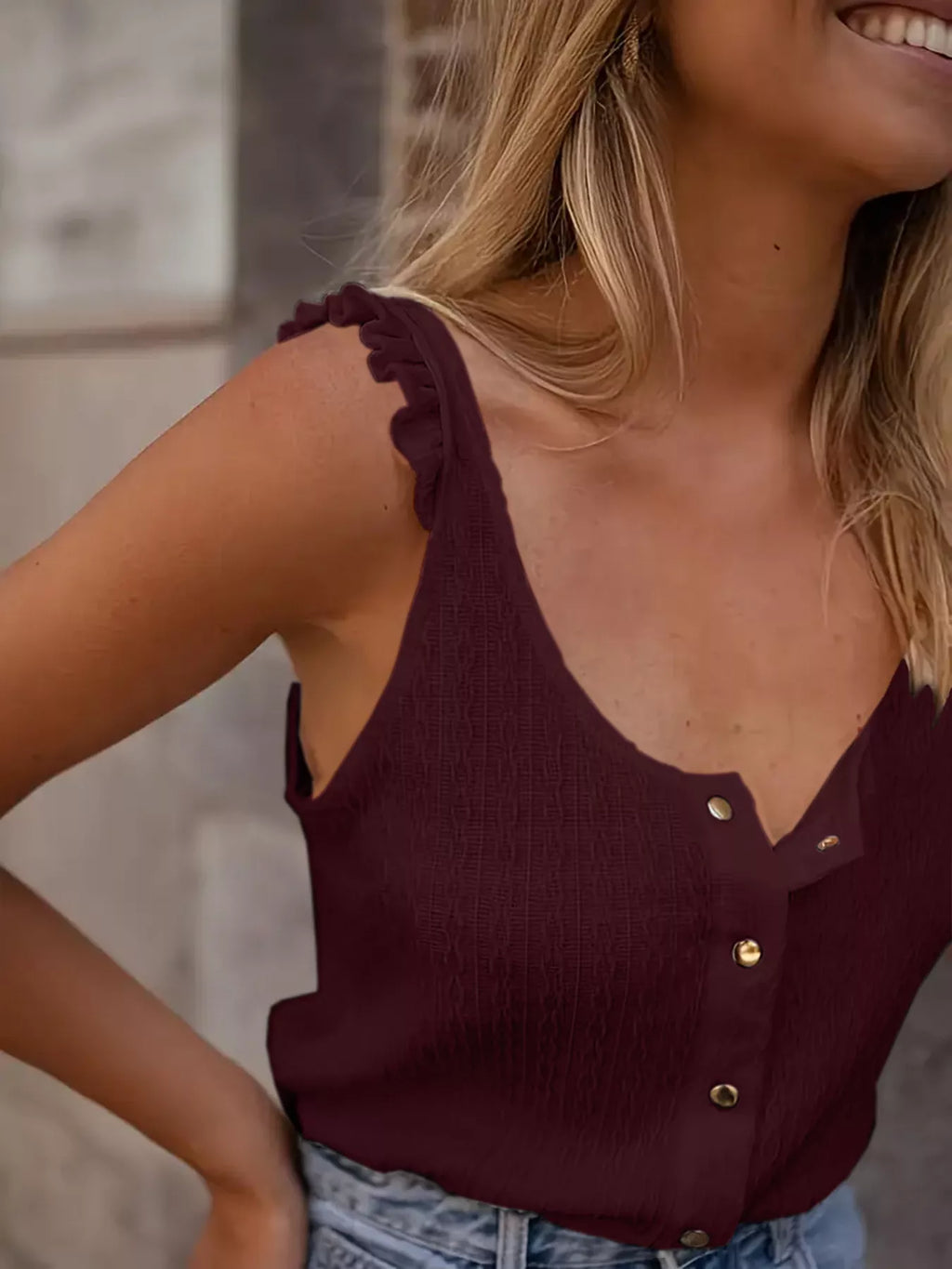 Textured Button-Up Tank
