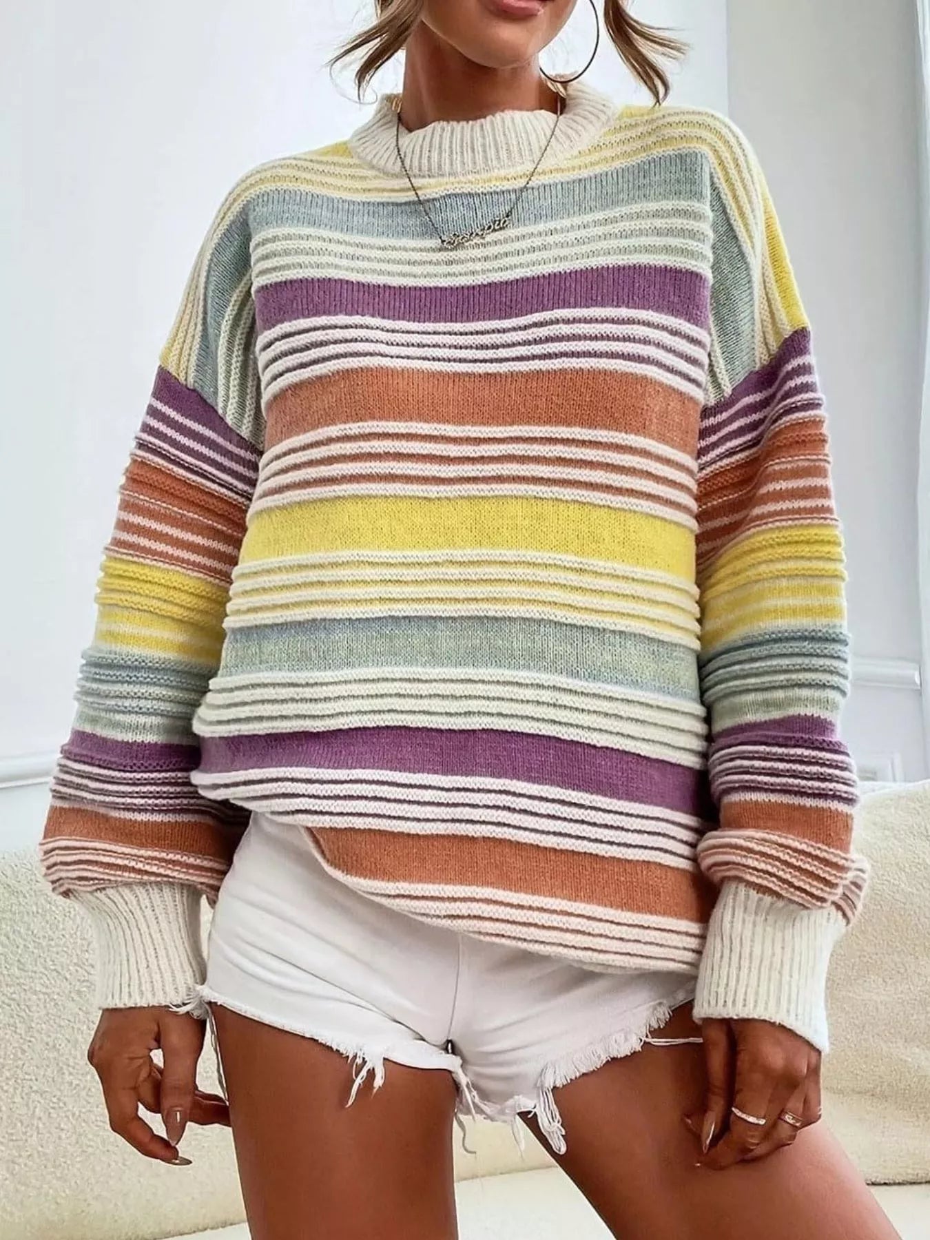 Striped Knit Long Sleeve Sweater