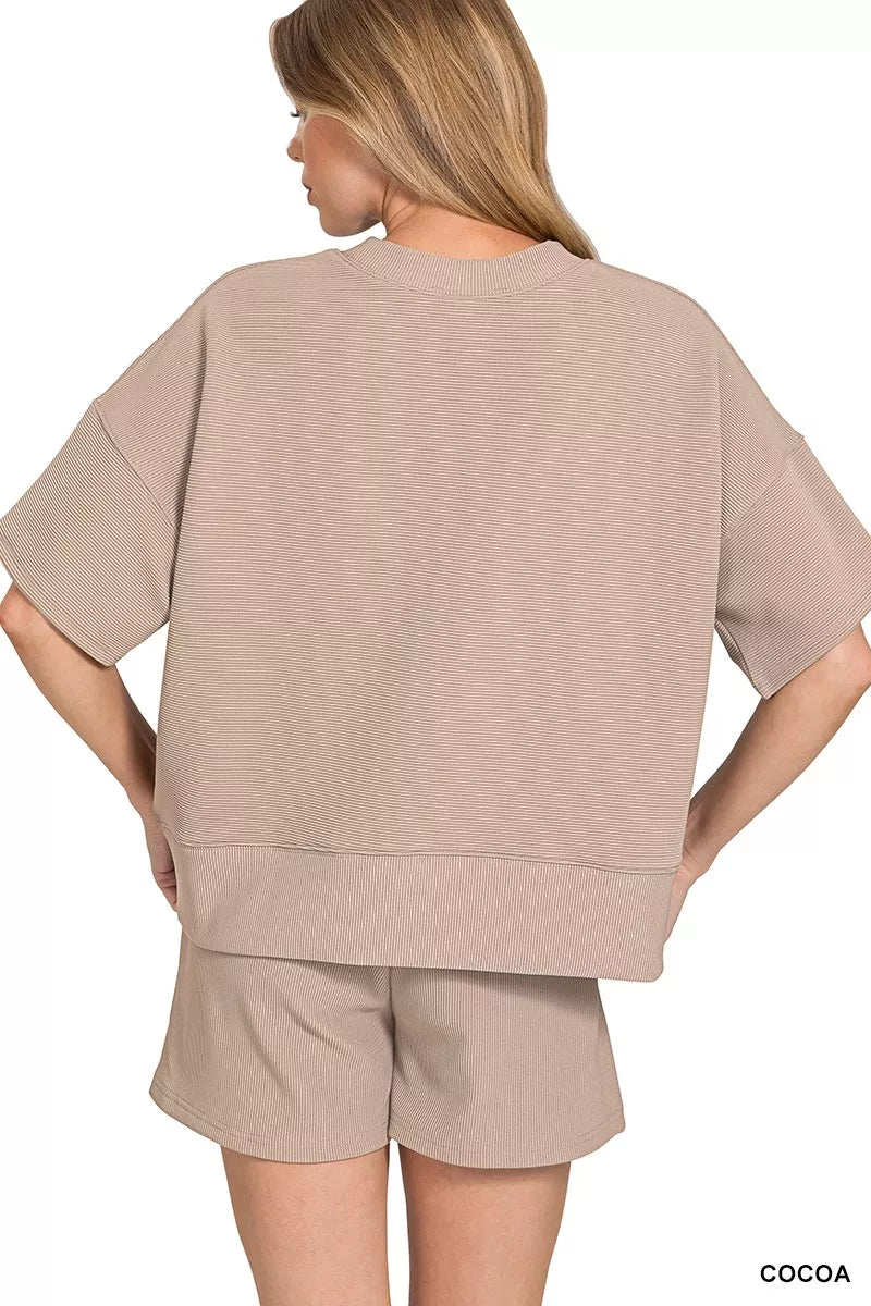 Zenana Ribbed Round Neck Waist Banded Tee & Shorts Set