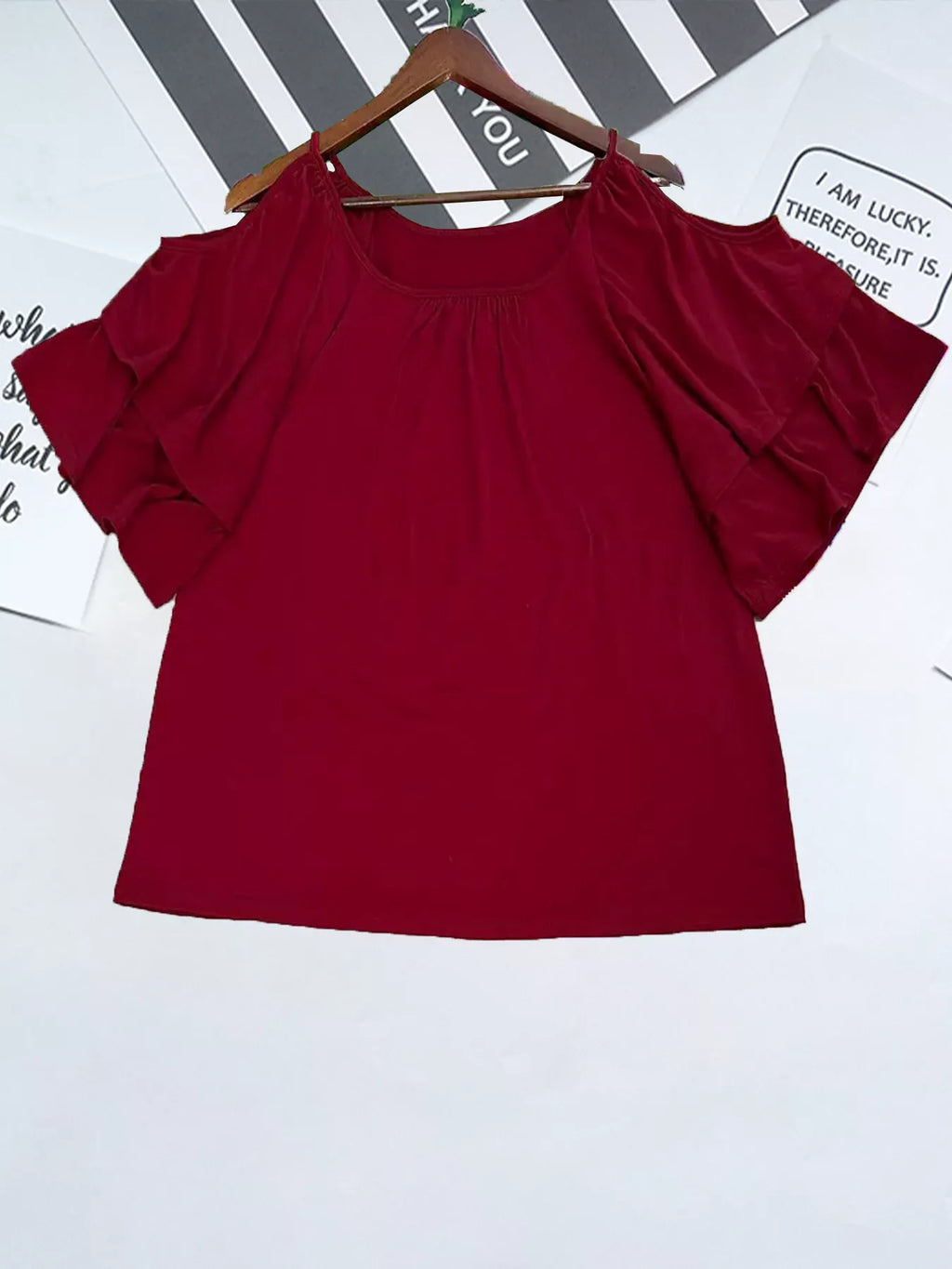 Cold Shoulder Ruffle Sleeve Top