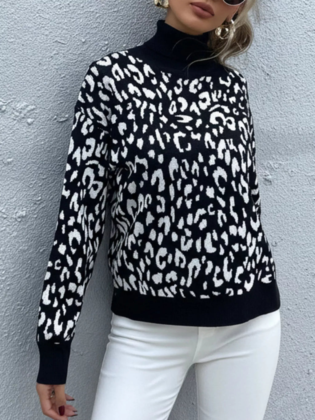 Leopard High Neck Pullover Sweater