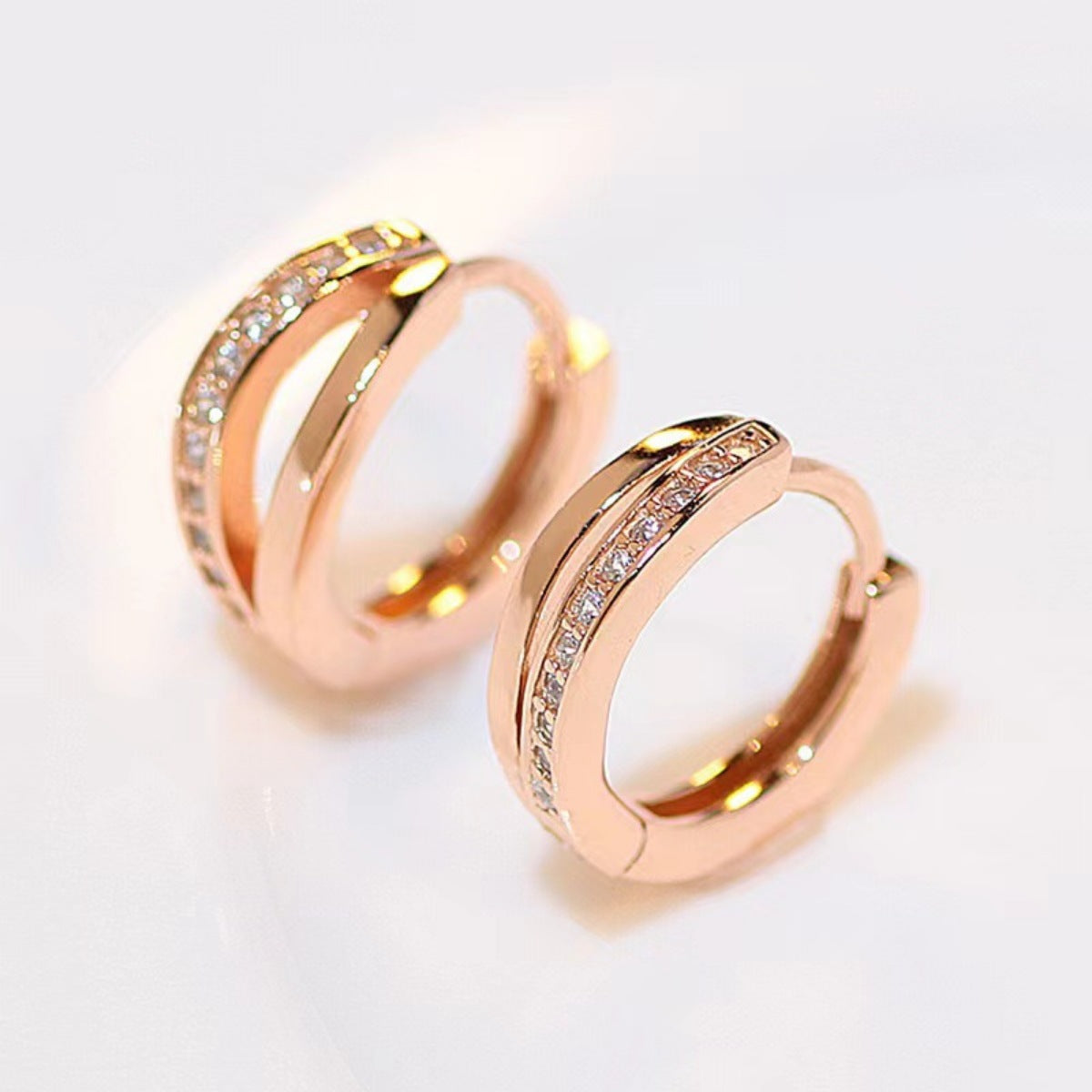 18K Rose Gold-Plated Zircon Hoop Earrings