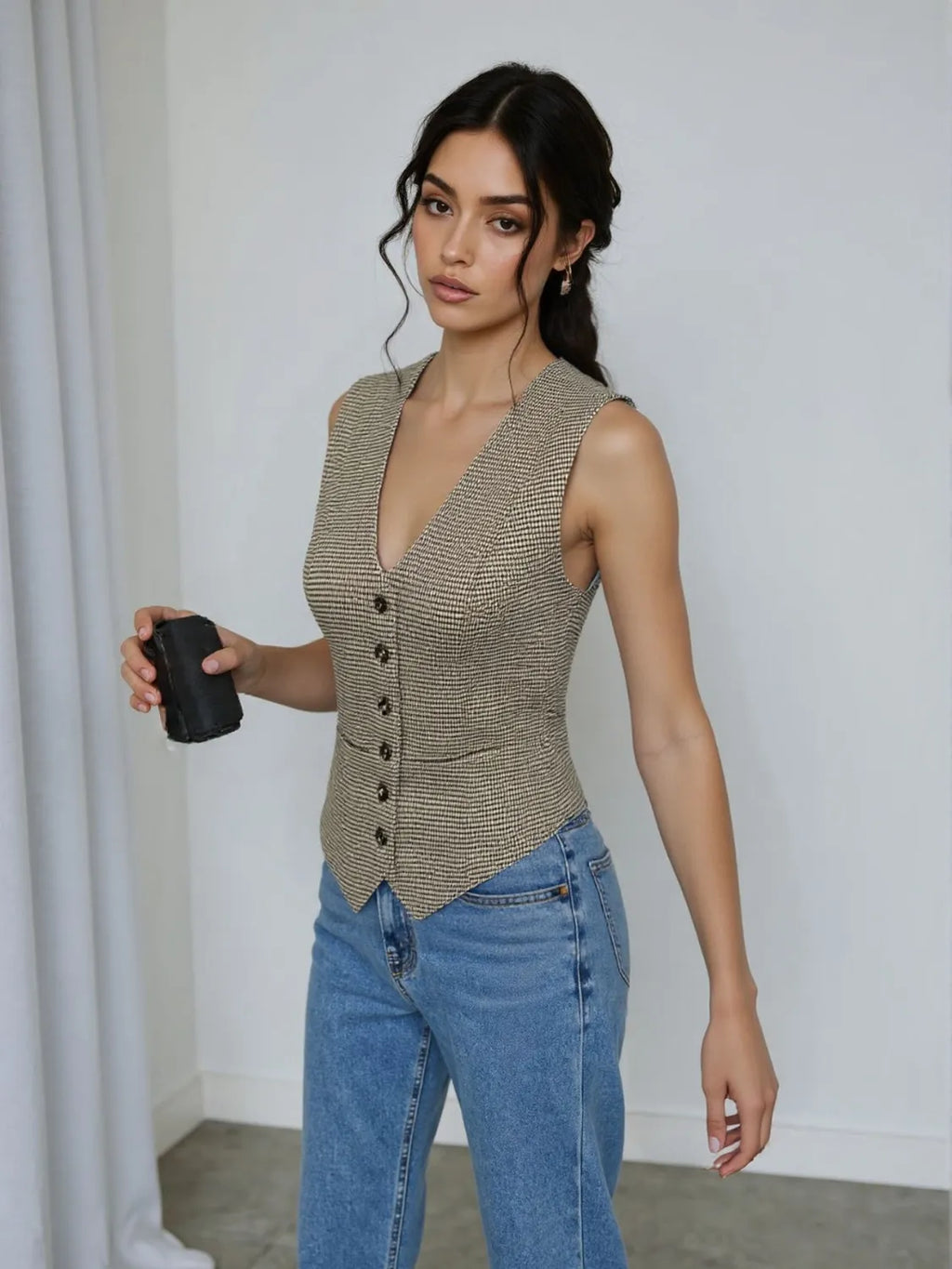 Plaid Button Down Vest