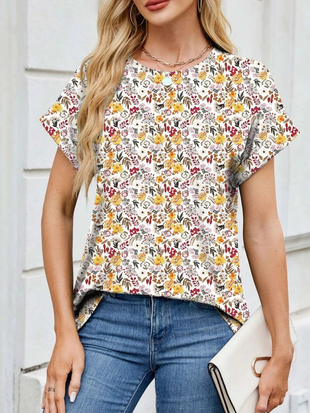 Printed Round Neck Short Sleeve Top