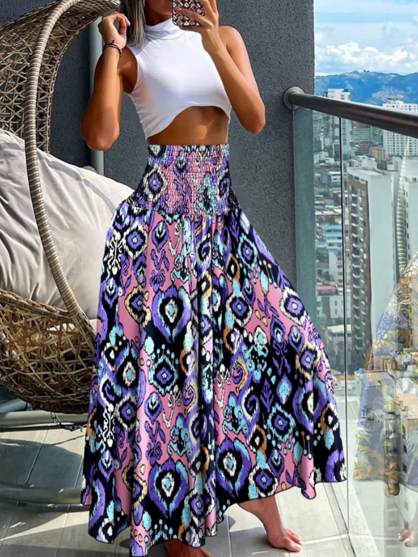 Printed Wide-Leg Pants
