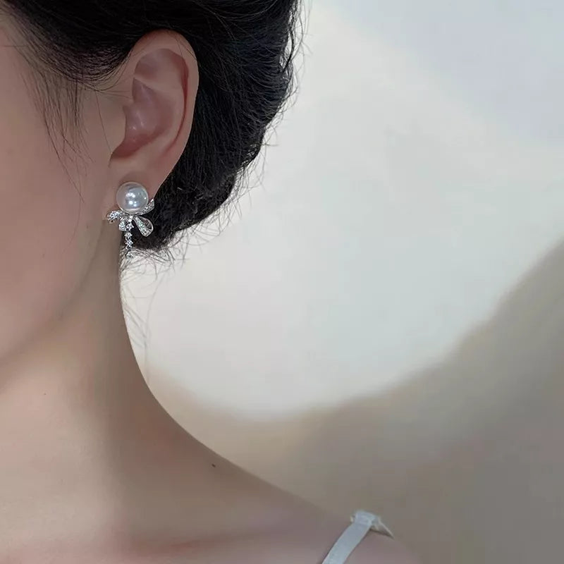 Pearl & Bow Drop Earrings