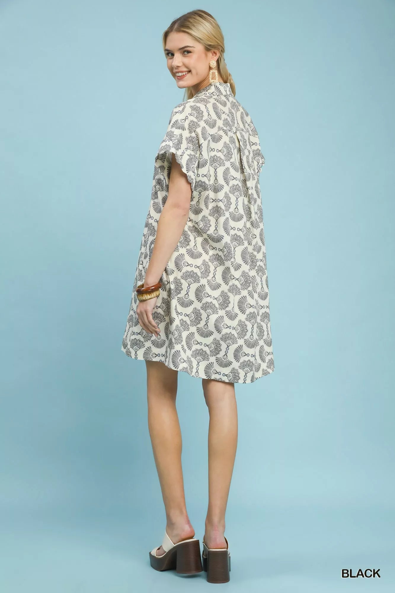 Umgee Printed Button Front Shirt Dress