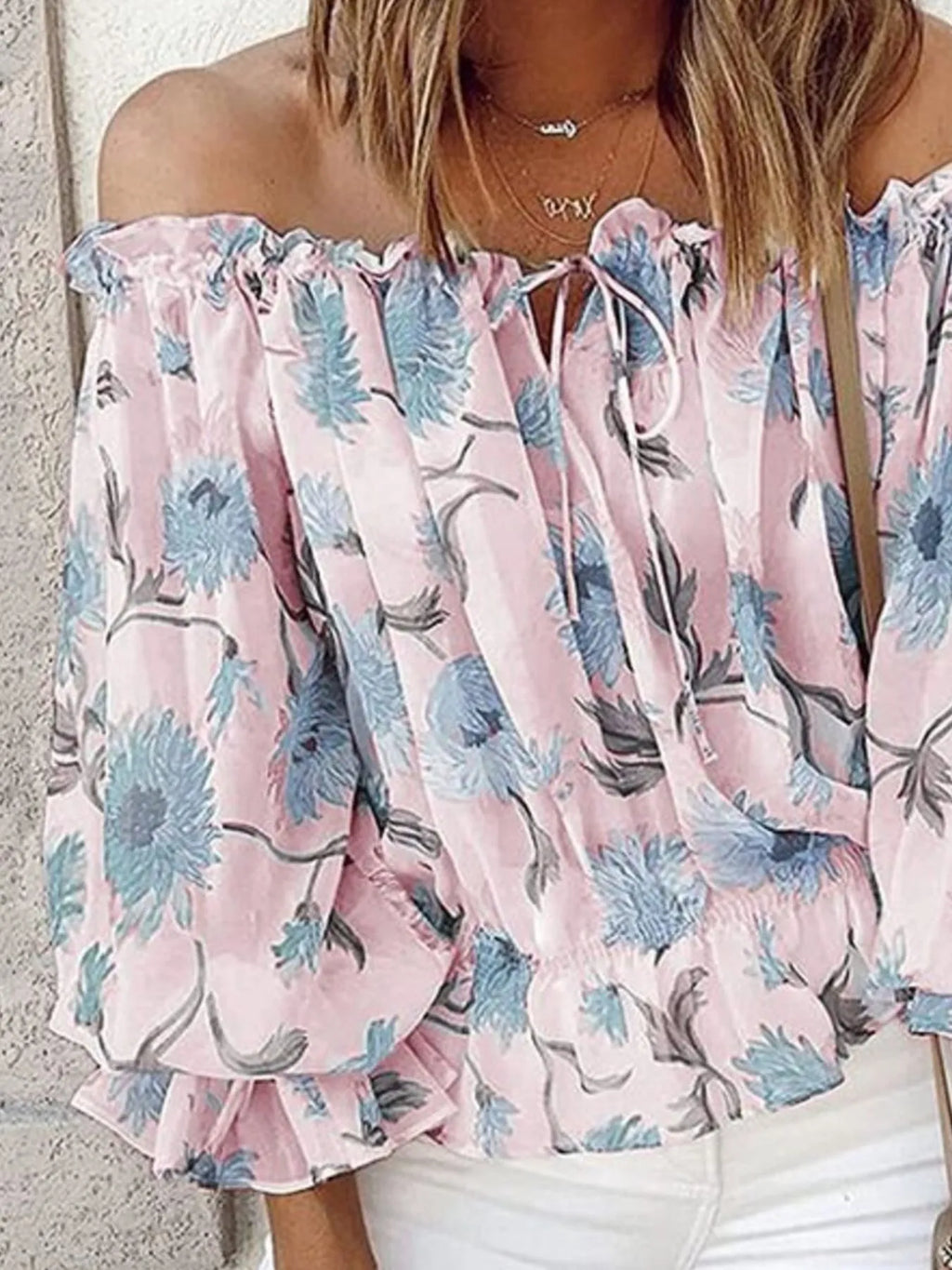 Off-Shoulder Floral Print Blouse