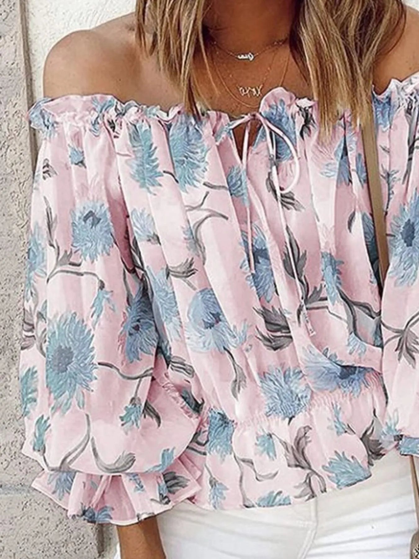 Off-Shoulder Floral Print Blouse