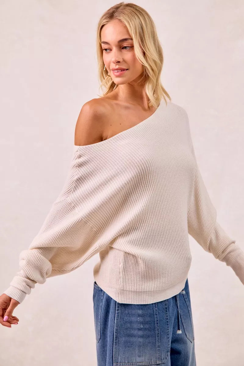 BiBi Waffle Knit Off Shoulder Top