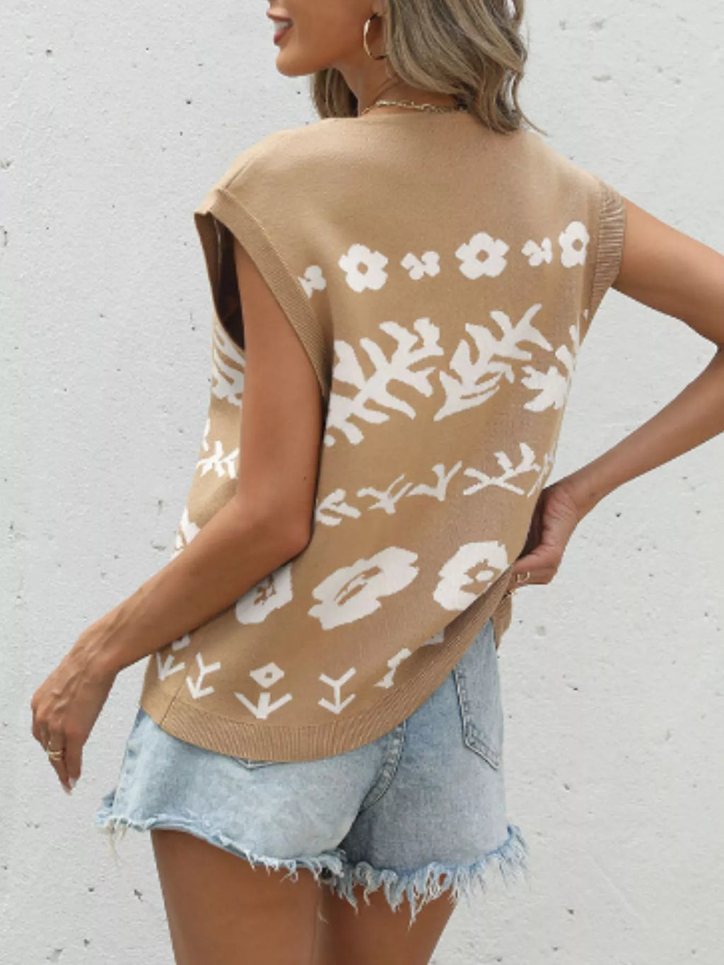 Floral V-Neck Cap Sleeve Cardigan