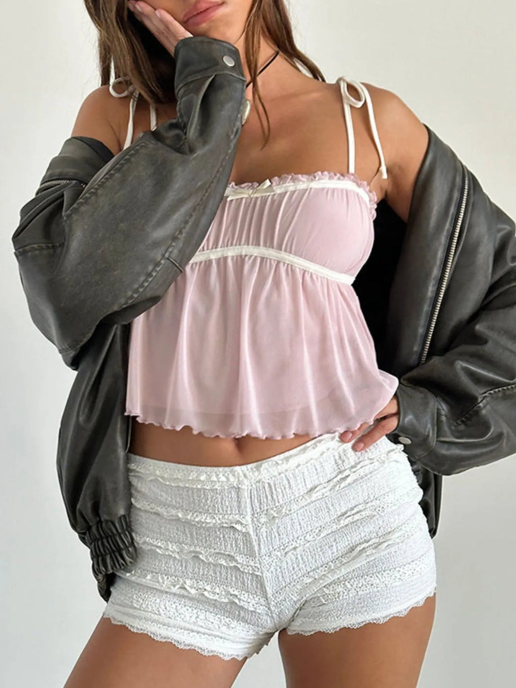 Contrast Trim Tie Straps Cami