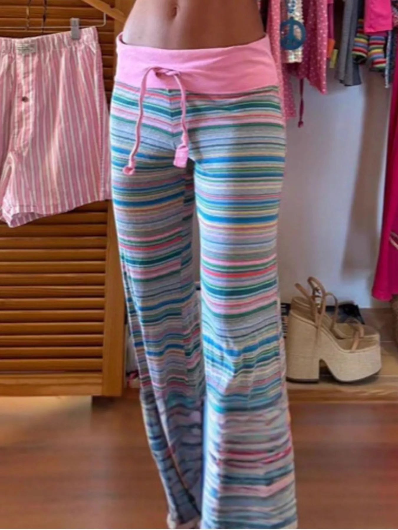 Drawstring Striped Pants