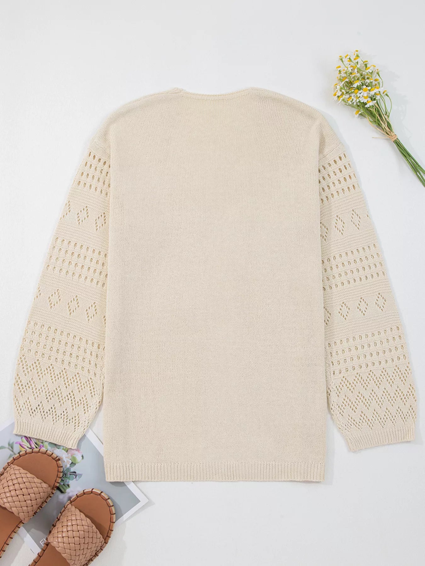 Hollowed Knit Open Front Cardigan