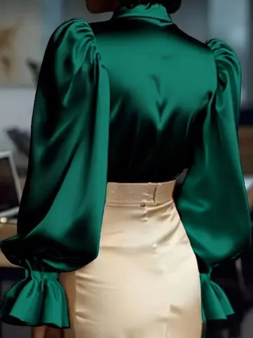 Satin Button Up Flounce Sleeve Shirt