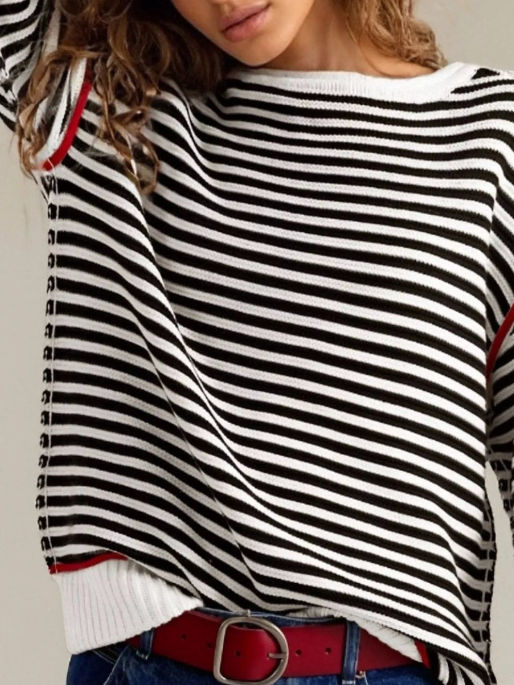 Striped Round Neck Long Sleeve Sweater