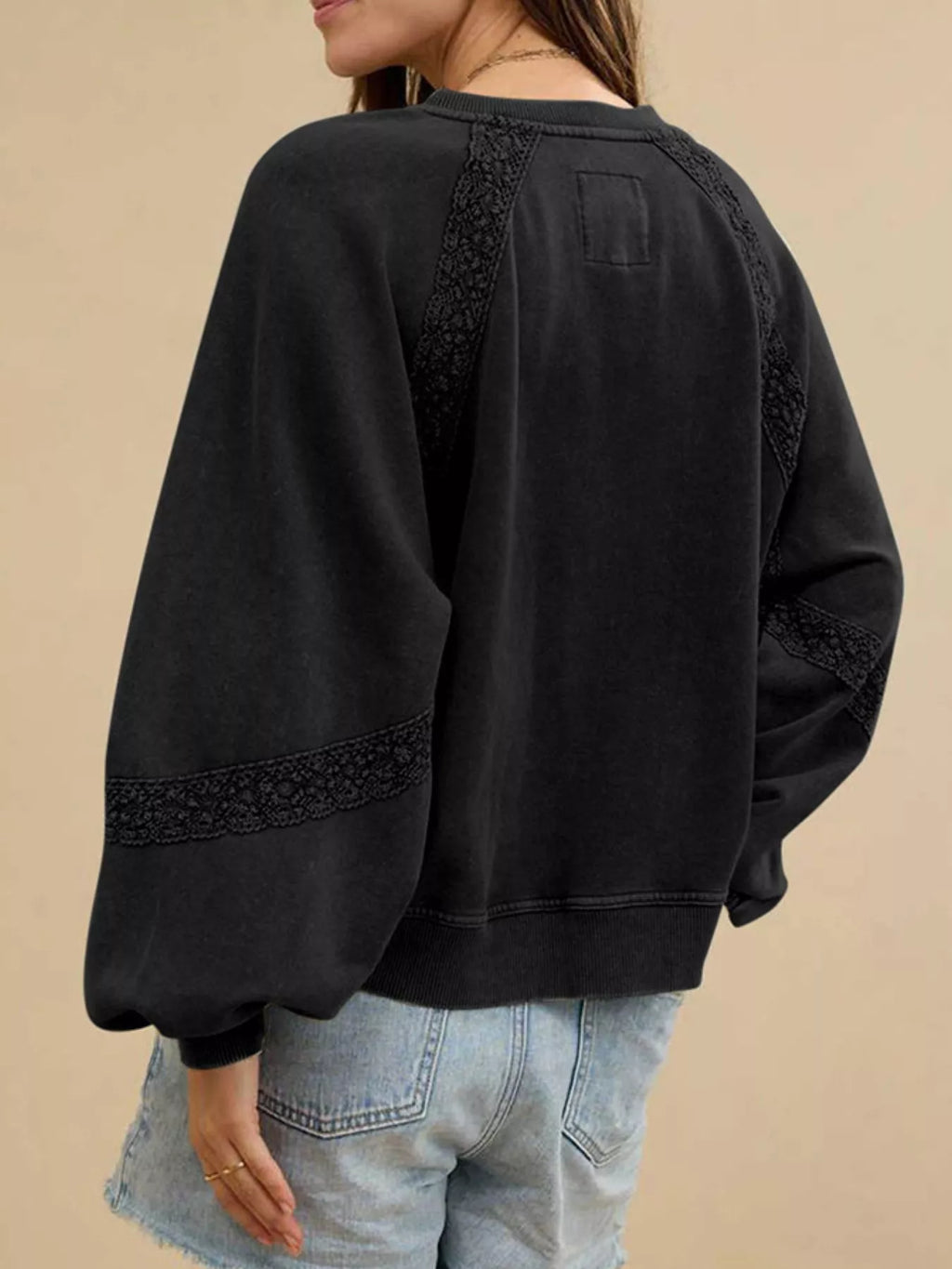 Notched Raglan Sleeve Sweatshirt