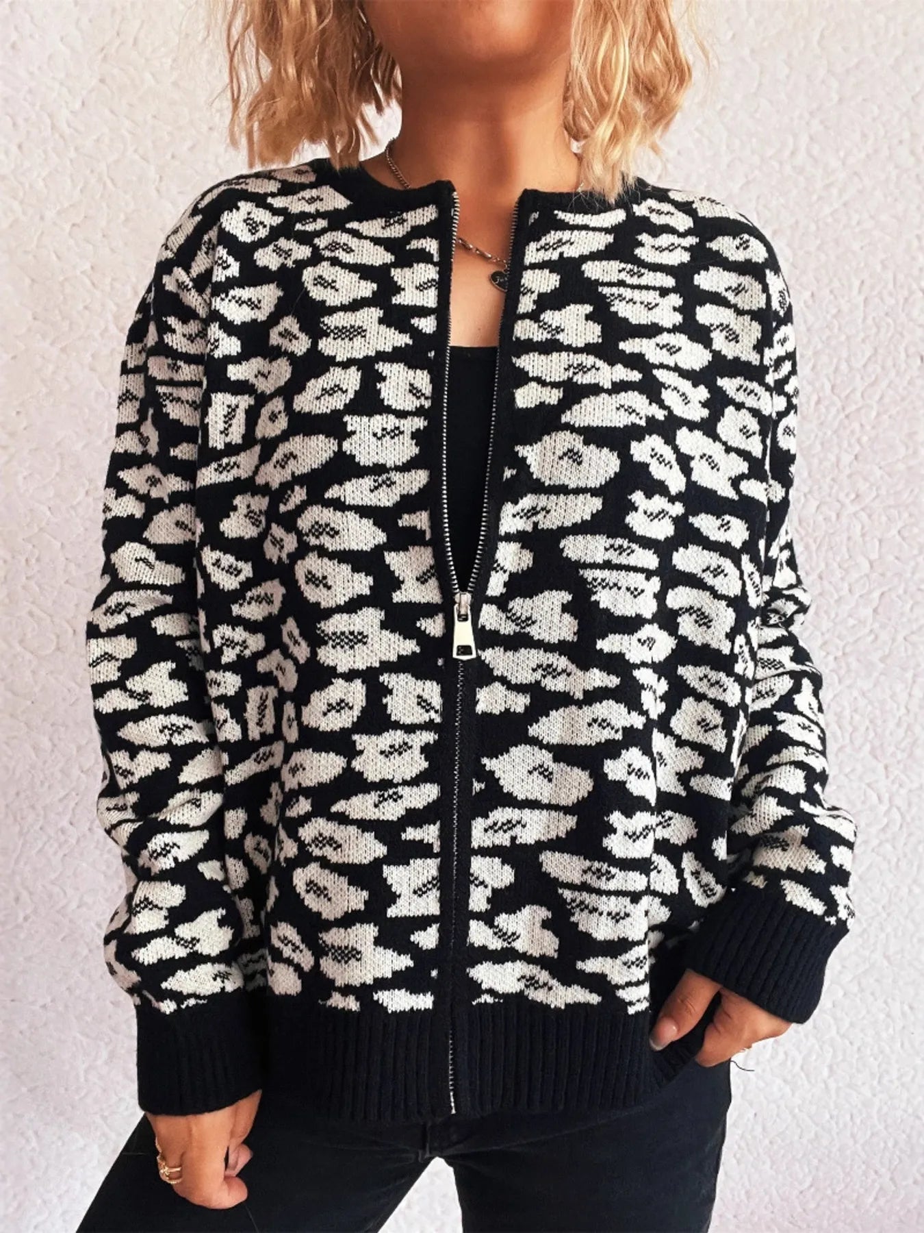 Zip Up Long Sleeve Cardigan
