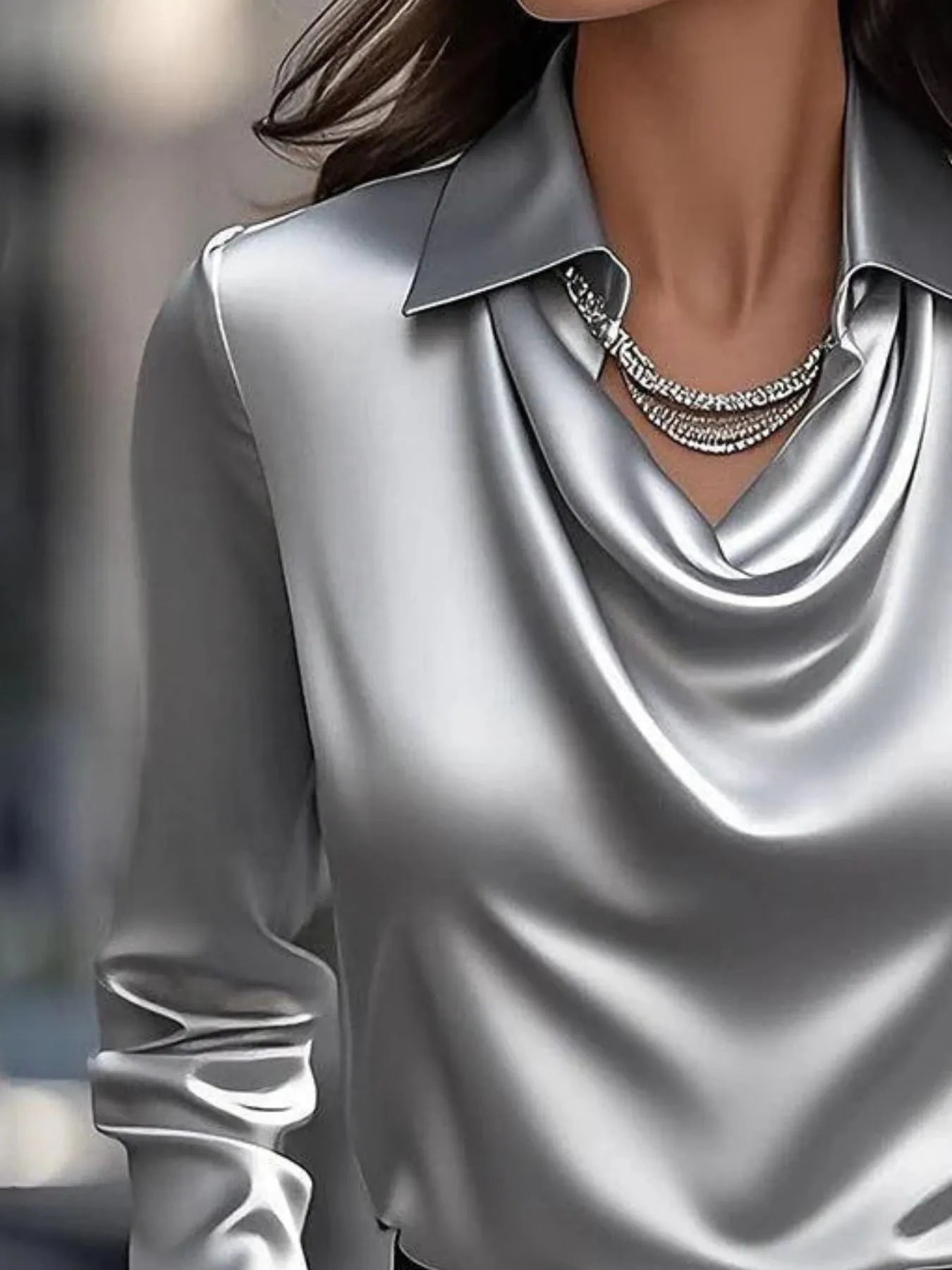 Full Size Long Sleeve Blouse with Collar Plus Size