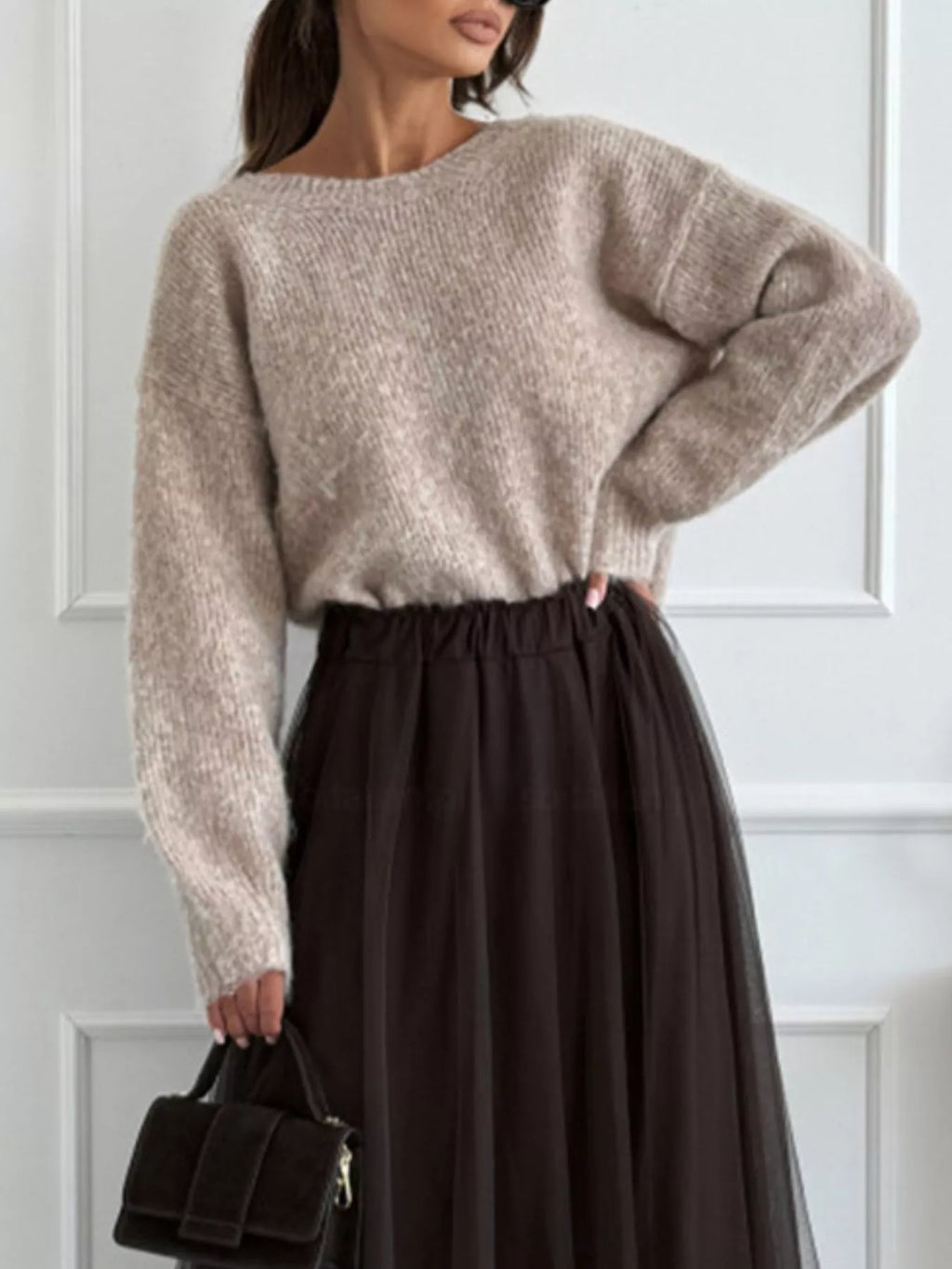 Leopard Bow Dropped Shoulder Sweater