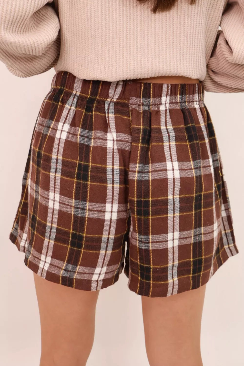 Plaid Button Front Elastic Waist Shorts