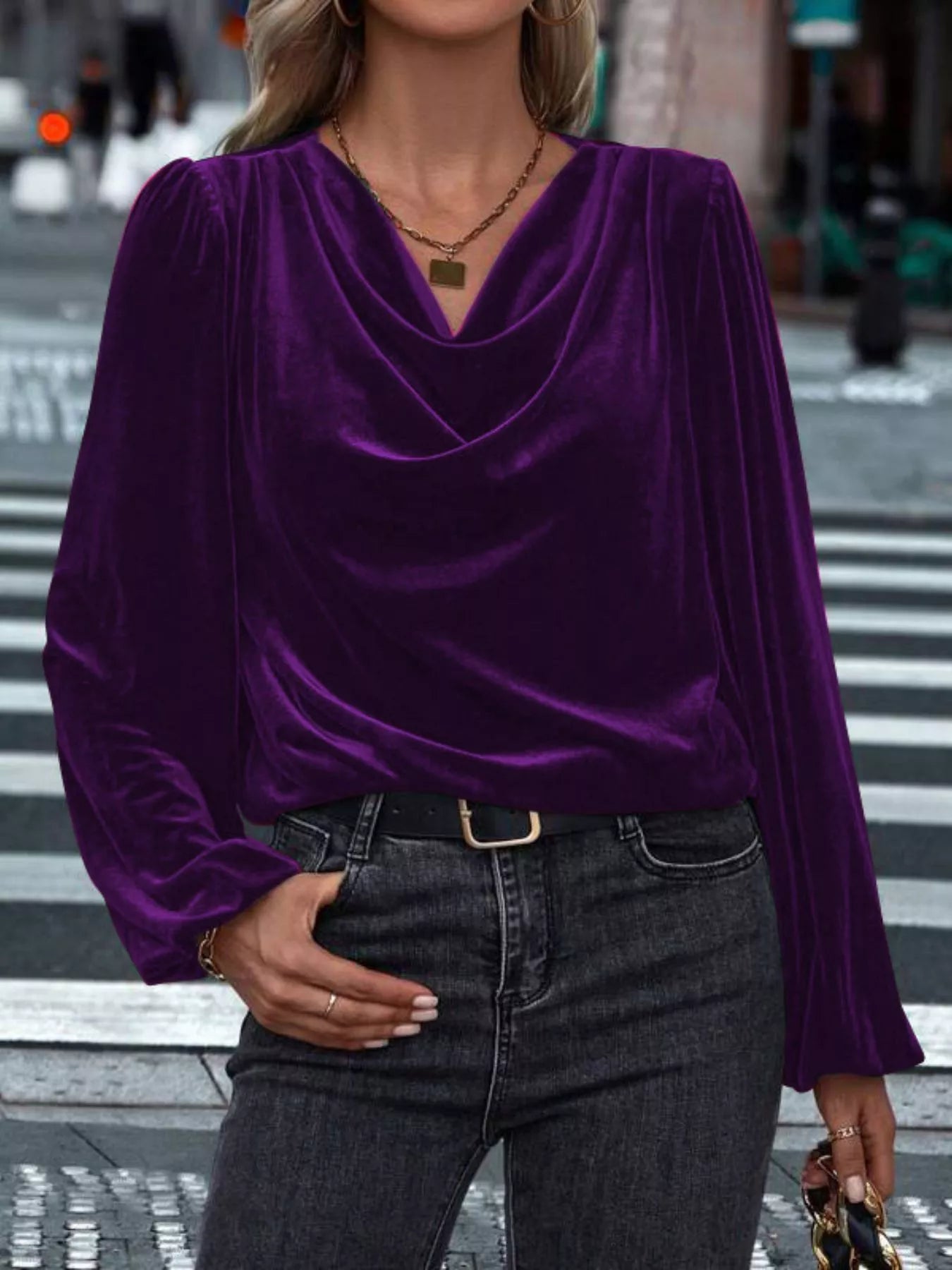 Full Size Velvet Cowl Neck Blouse Plus Size